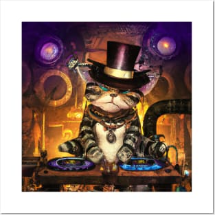 Steampunk DJ Cat #1 Posters and Art